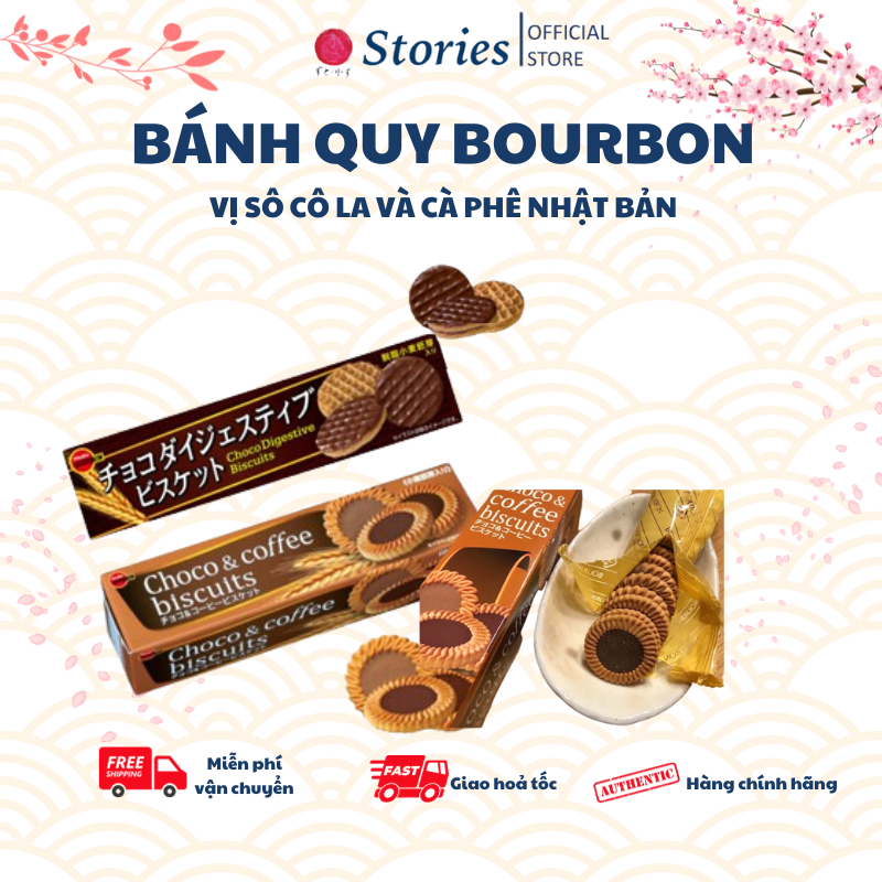 Bánh quy Bourbon vị sô cô la và cà phê Nhật Bản, bánh quy bơ, bánh cookies Nhật