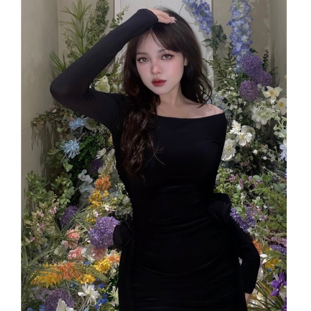 Đầm lệch vai ôm body đính hoa thiết kế siêu hot có video