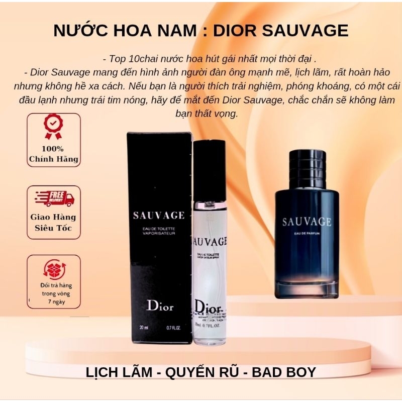 Nước hoa nam Sauvage hương thơm nam tính lịch lãm quyến rũ.