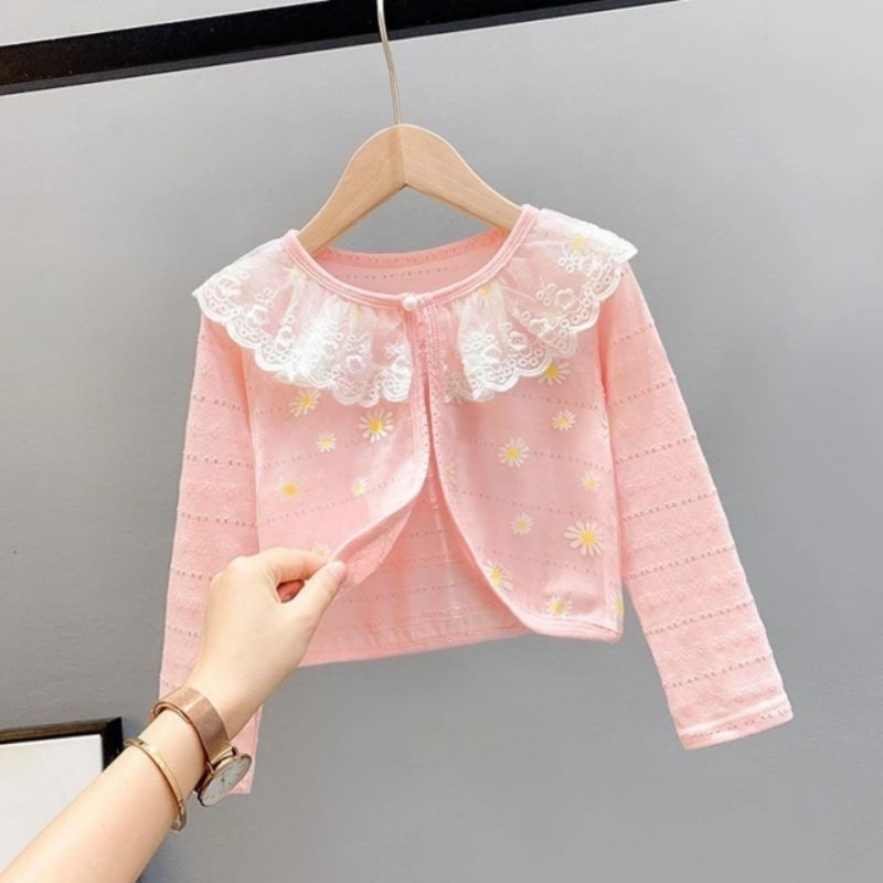 Áo khoác len mỏng nhẹ phối họa tiết hoa xinh xắn cho bé/ Áo khoát cadirgan bé gái size 9 - 22ky