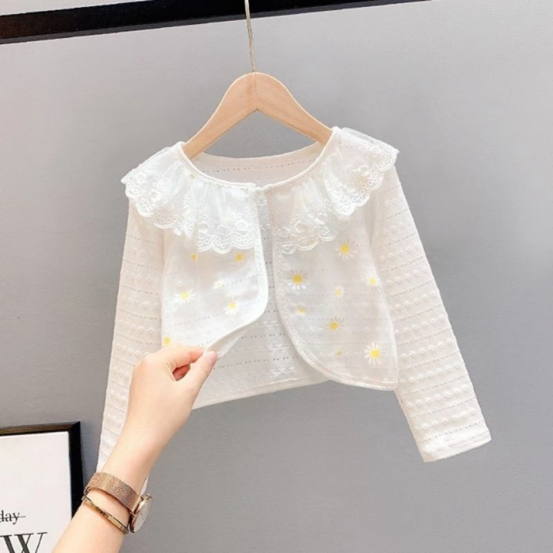Áo khoác len mỏng nhẹ phối họa tiết hoa xinh xắn cho bé/ Áo khoát cadirgan bé gái size 9 - 22ky