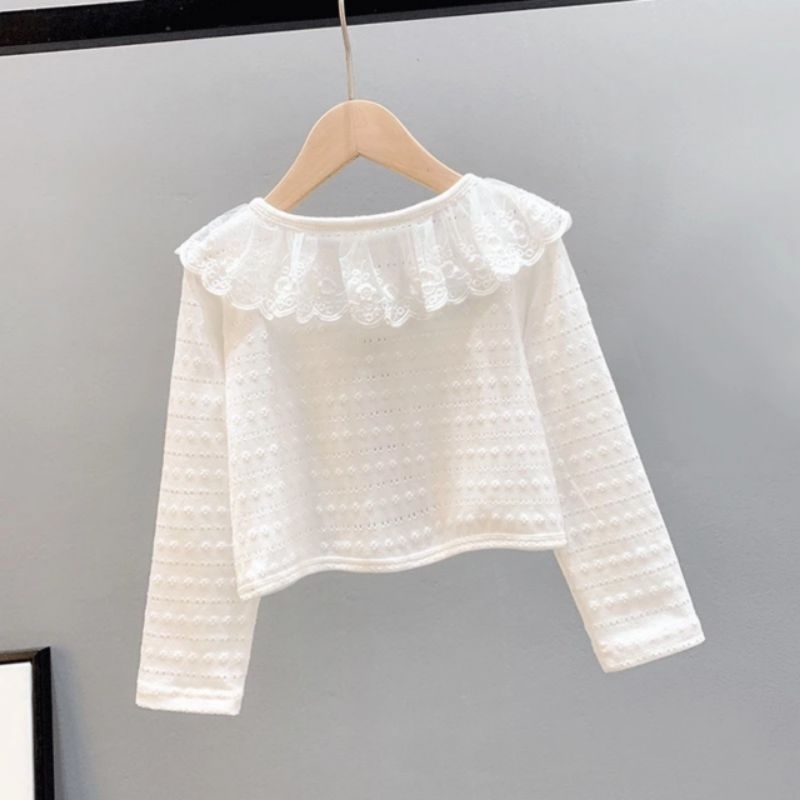 Áo khoác len mỏng nhẹ phối họa tiết hoa xinh xắn cho bé/ Áo khoát cadirgan bé gái size 9 - 22ky