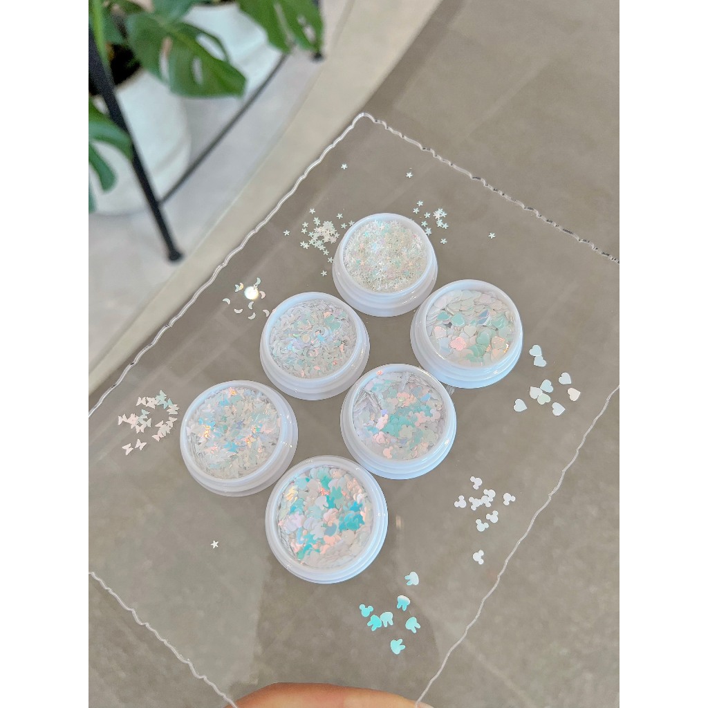 Set nhũ trang trí Pastel ẩn móng trắng Hologram