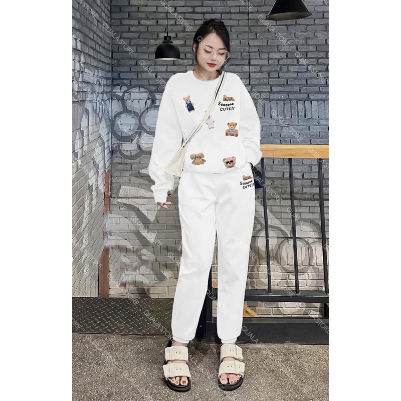 Áo sweater thu đông dài tay cổ tròn in 6 gấu bông dễ thương