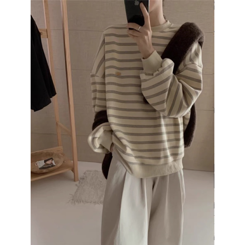 Áo nỉ da cá kẻ be Hàn