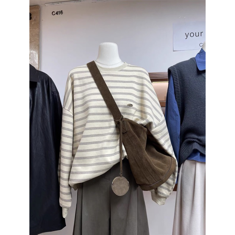 Áo nỉ da cá kẻ be Hàn