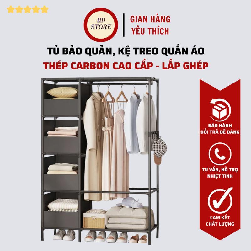 Kệ Treo Quần Áo - Tủ Sắp Xếp Quần Áo Thép Carbon Cao Cấp - HD STORE