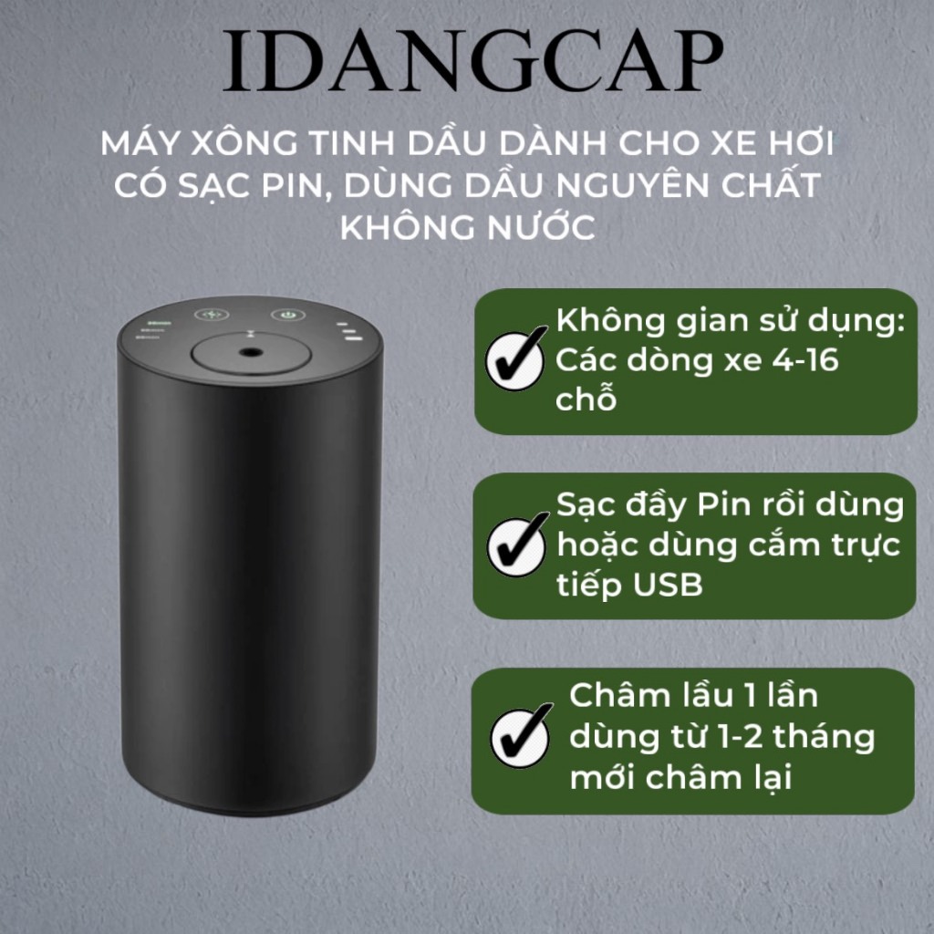 Máy Làm Thơm Xe Hơi trực tiếp nguyên chất có P.in 2000mHa chính hãng IDANGCAP - tặng kèm tinh dầu