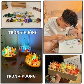 🔥🔥 Đèn chai rượu mini DIY bar hình tròn, Đế đèn led gỗcharm chai nước mini làm quầy bar mini