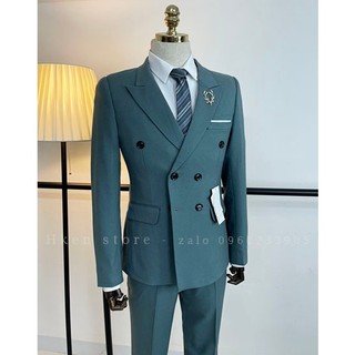 Vest nam cao cấp - Mã xanh cốm 6 cúc - 1 cúc - hàng chất cứng gồm 1 quần 1 áo vest, quần tăng chỉnh cạp