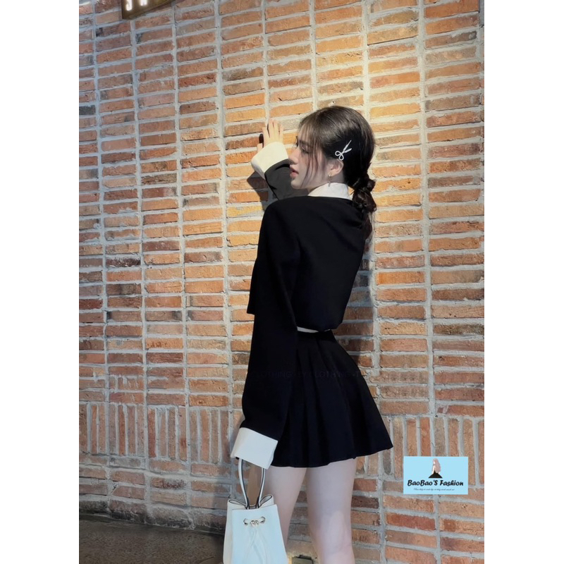 Set đen áo vest 2 lớp mix chân váy