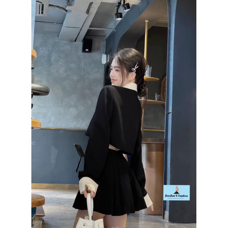 Set đen áo vest 2 lớp mix chân váy