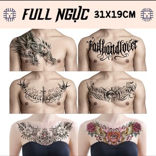 Hình Xăm Dán Full Ngực Nam Nữ, Phật, Dòng Chữ, Đầu Rồng Chụp Ảnh, Đóng Phim, Dễ Dàng Tẩy Xóa - Dùng 2-5 Ngày (31x19cm)