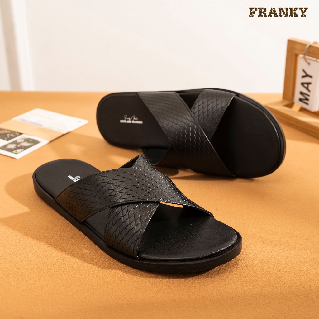 Dép Da Nam Franky Snake x Mark Slippers - Black Vân Da Rắn Bảo Hành 1 Năm