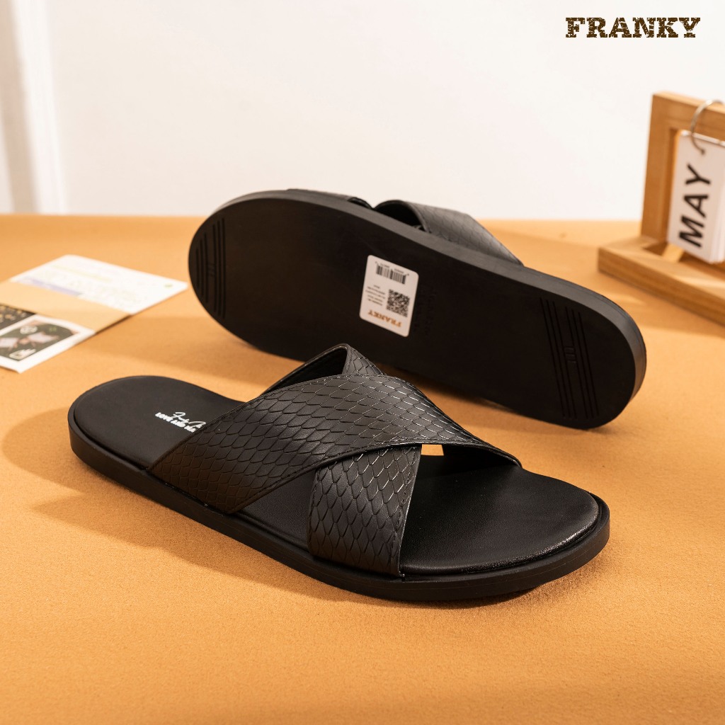Dép Da Nam Franky Snake x Mark Slippers - Black Vân Da Rắn Bảo Hành 1 Năm