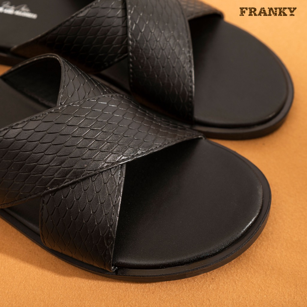 Dép Da Nam Franky Snake x Mark Slippers - Black Vân Da Rắn Bảo Hành 1 Năm