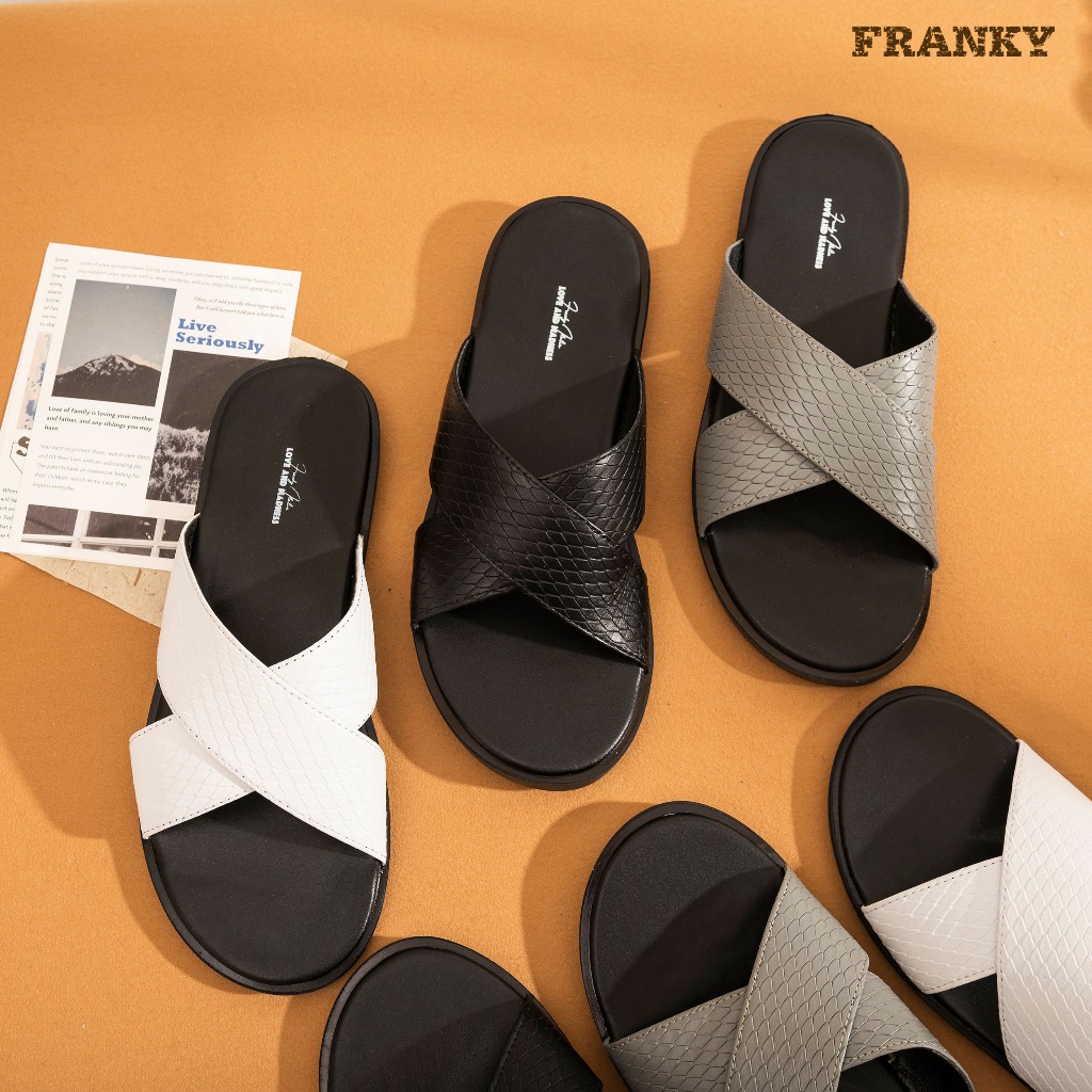 Dép Da Nam Franky Snake x Mark Slippers - Black Vân Da Rắn Bảo Hành 1 Năm