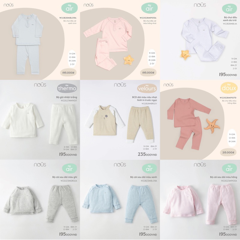 Quần áo thu đông nous dài tay cho bé từ 7kg đến 15kg