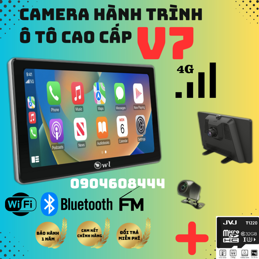 Camera hành trình kiêm màn hình Android V7 4G, Cảnh báo tốc độ, cam phạt nguội, ghi hình trước sau lùi xe có vạch kẻ
