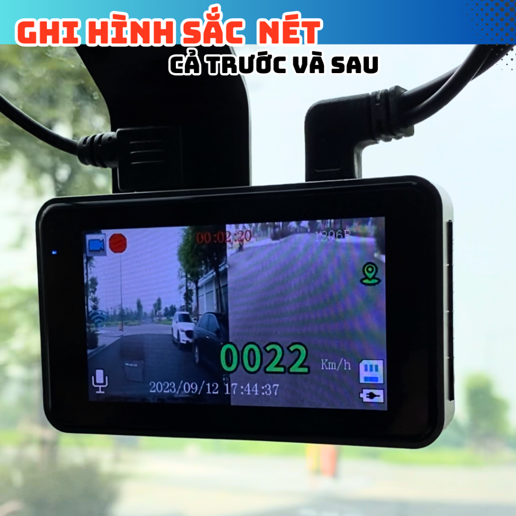 Camera hành trình ô tô K10pro, có kết nối điện thoại qua app, ghi hình trước sau, có chế độ lùi xe an toàn