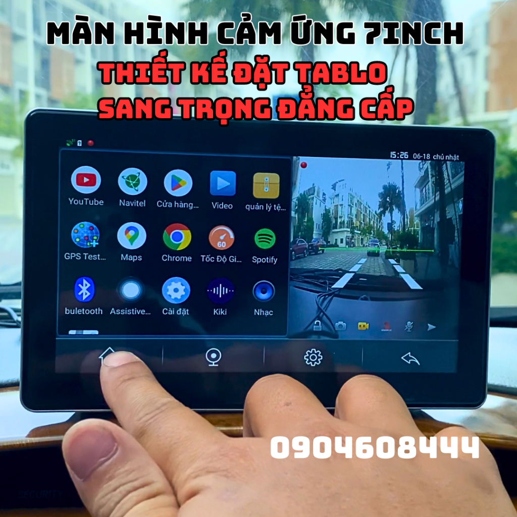 Camera hành trình kiêm màn hình Android V7 4G, Cảnh báo tốc độ, cam phạt nguội, ghi hình trước sau lùi xe có vạch kẻ