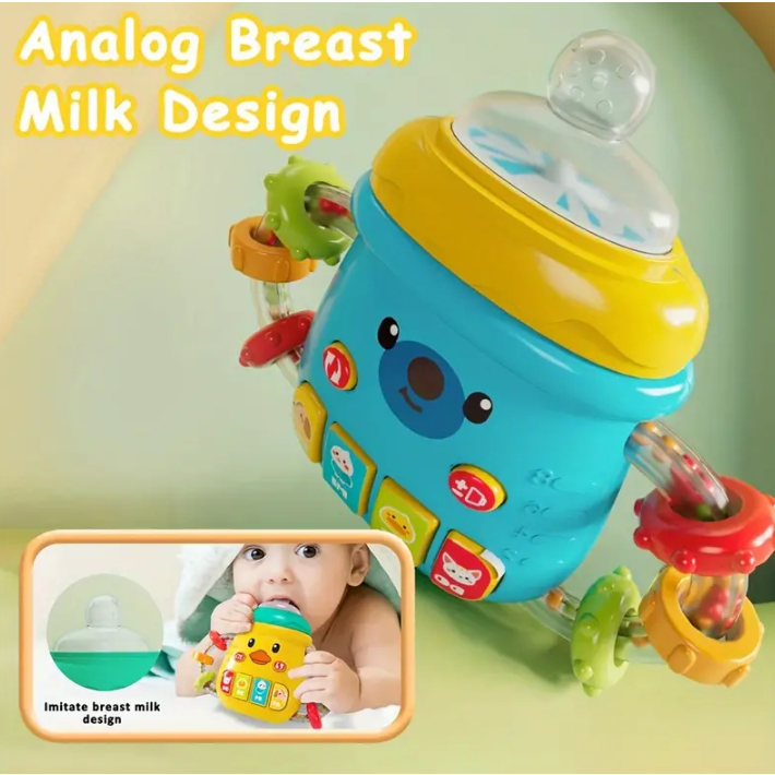 Đồ Chơi Bình Sữa Ngậm Nướu, Phát Sáng, Phát Nhạc Tiếng Anh, Xúc Sắc Cho Bé 3M+