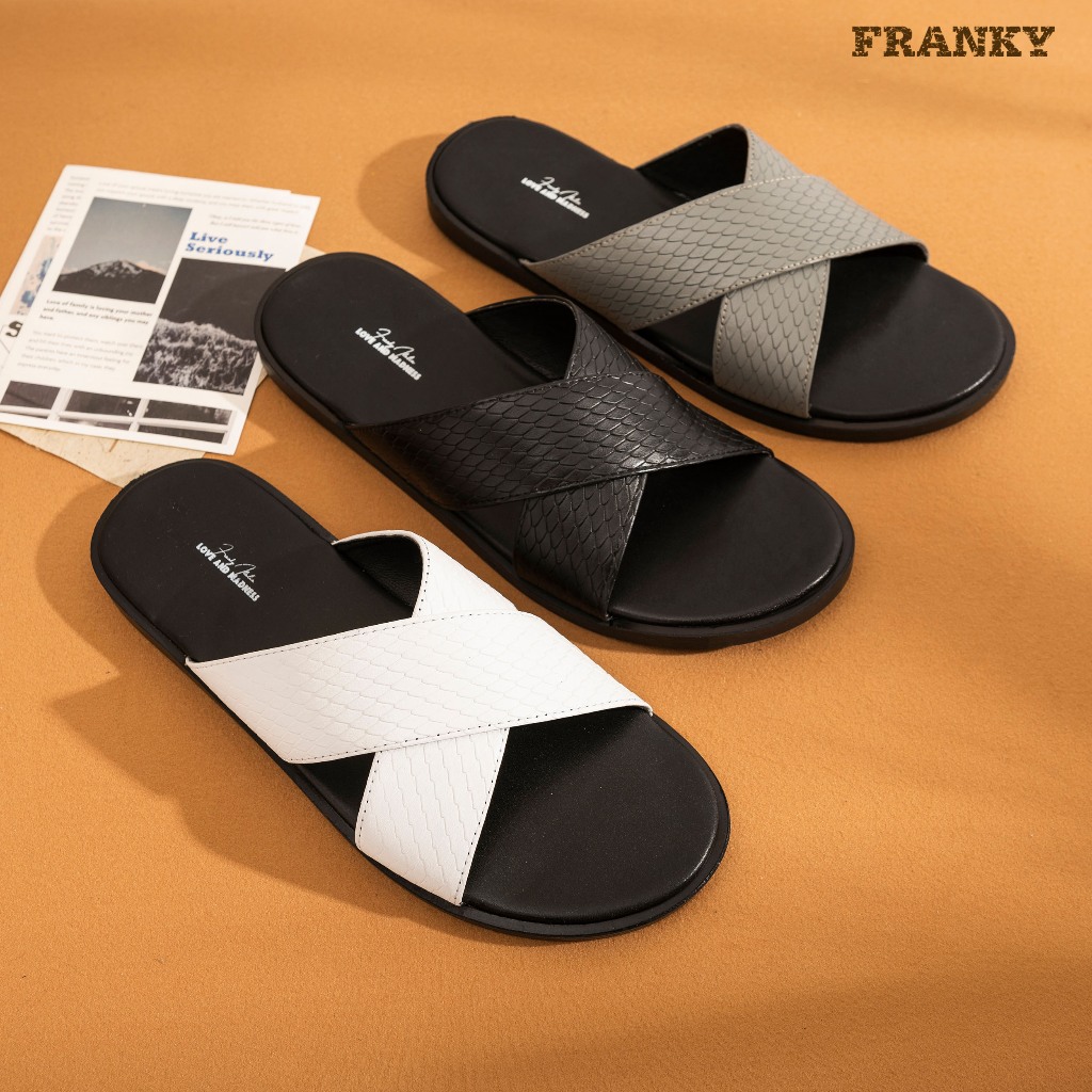 Dép Da Nam Franky Snake x Mark Slippers - Black Vân Da Rắn Bảo Hành 1 Năm