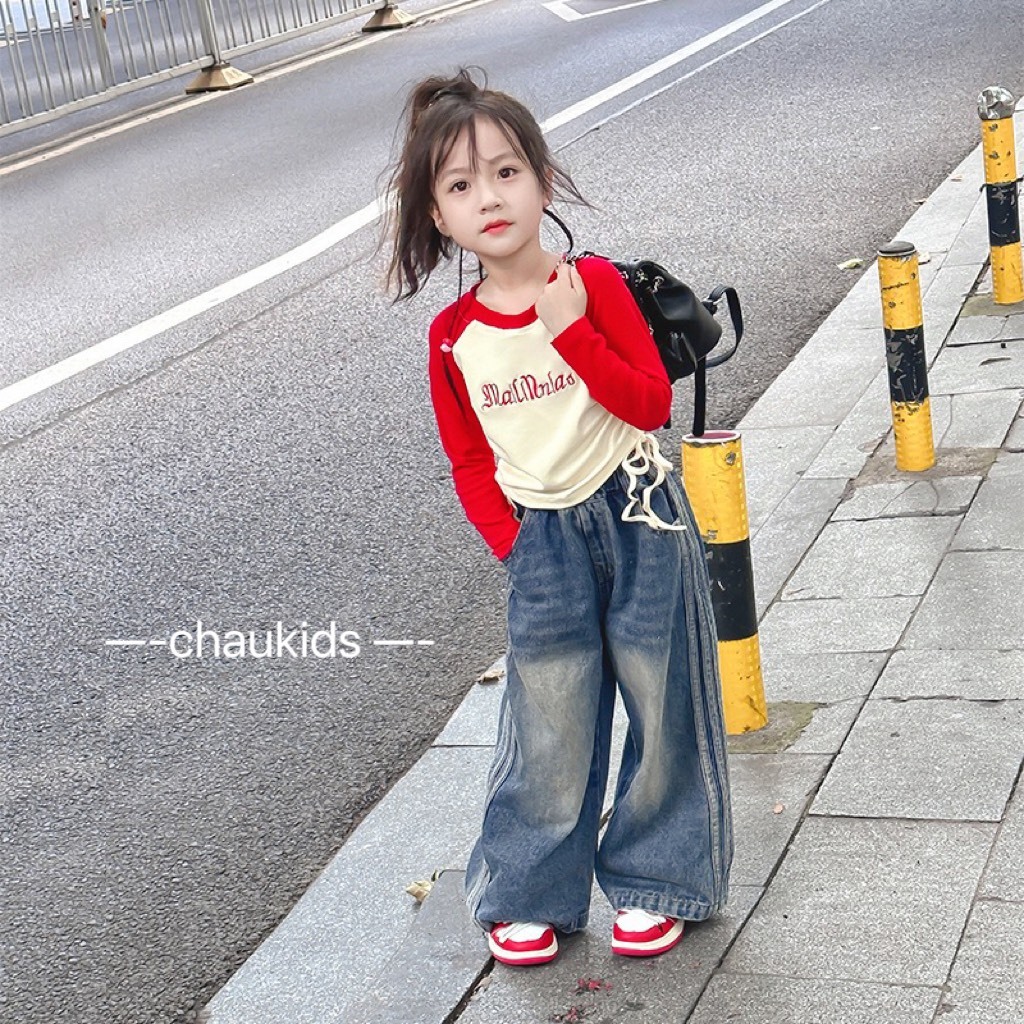 10-30KG SET ÁO DÀI TAY DÂY RÚT QUẦN JEAN DÀI CHO BÉ GÁI XINH XẮN