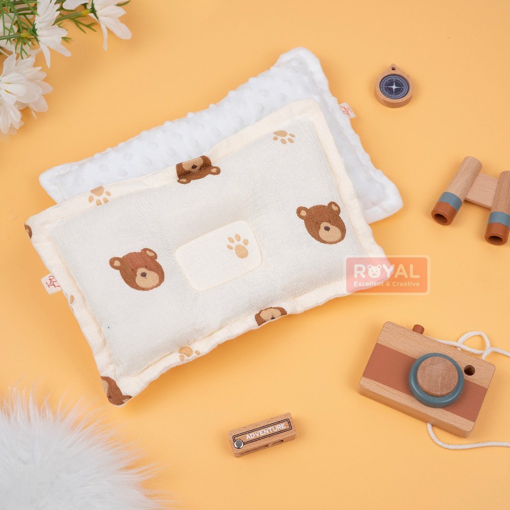 Gối xô Muslin Phối Hạt Đậu Vải Nhung Bi Mềm Mại, Êm Ái Cho Bé Từ Sơ Sinh Royal - Katydang