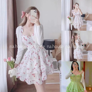 Đầm hoa nhí 2 dây kèm áo khoác trắng đi chơi đi biển dạo phố Nahouse set váy hoa nhí tiểu thư thiết kế đẹp xinh sang xịn