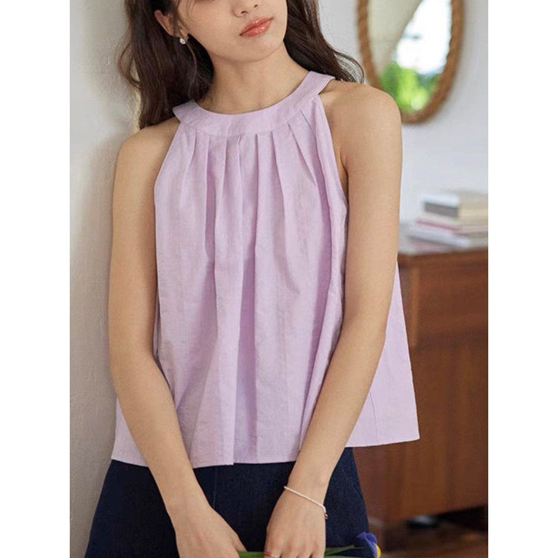 Áo vintage cổ yếm linen có lót lụa