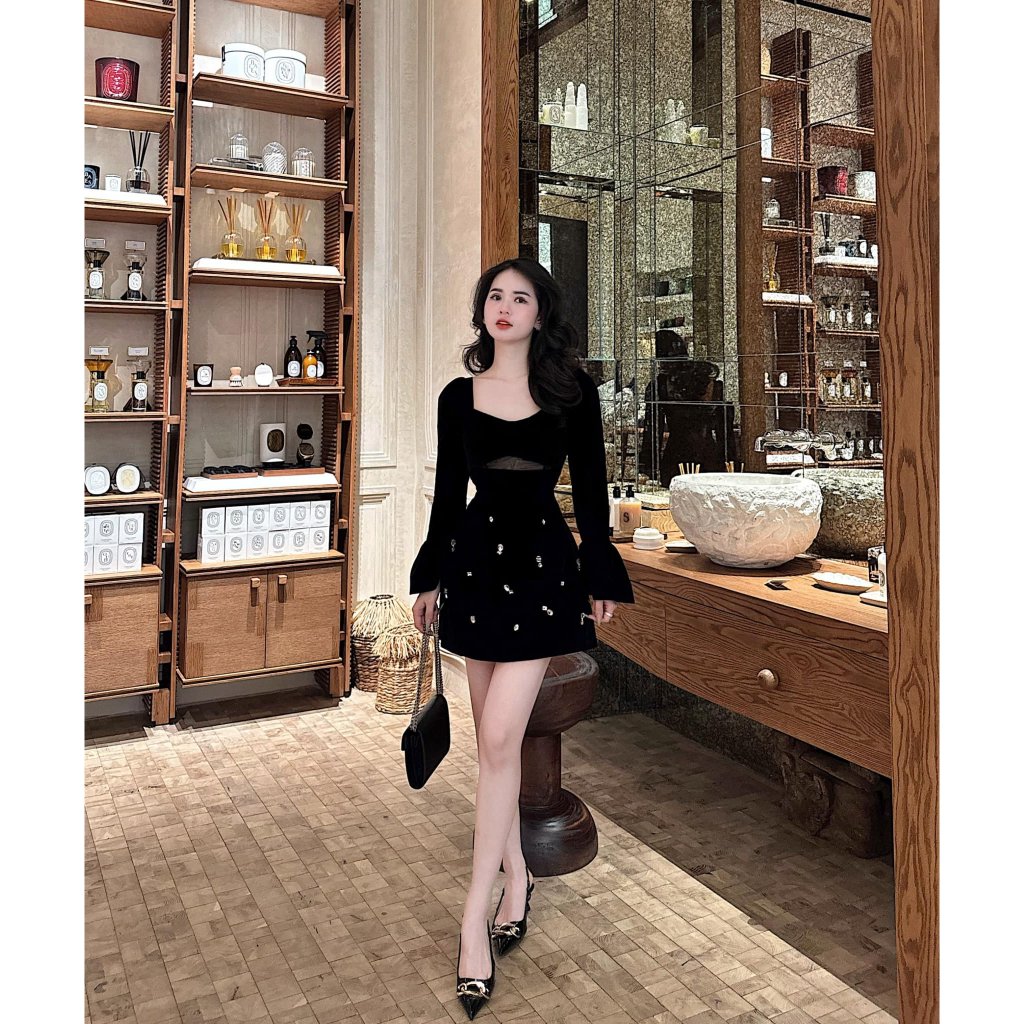 VÁY NHUNG ĐÍNH ĐÁ