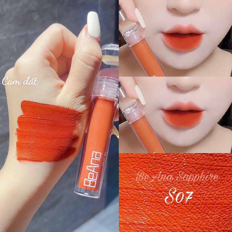 Son màu cam cháy, cam đất, cam nâu Beana Shapphiare vellvet lips không hóa chất, lành tính, mềm mịn lâu trôi