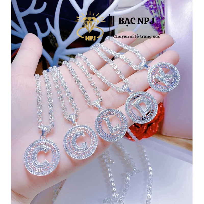 Dây chuyền Phụng kèm mặt chữ bản to, Vòng cổ nữ bạc ta -Bạc npj
