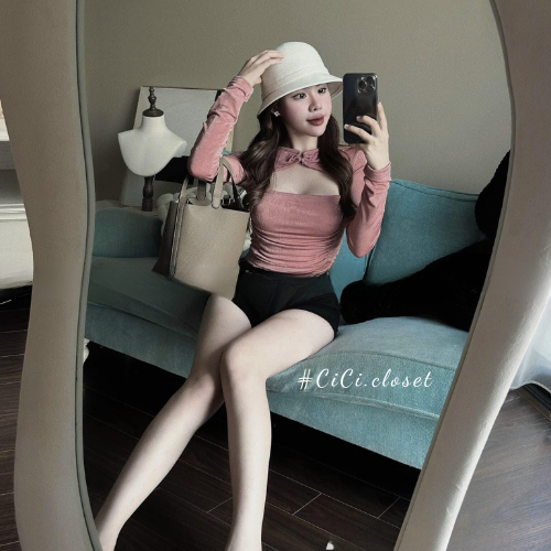 Áo thun nữ dài tay,áo thun,áo thun nhúng kim cương kiểu khoét ngực,áo nhún ngực dài tay trẻ trung,cá tính