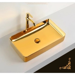 Lavabo - chậu rửa mặt hình vuông màu vàng bóng