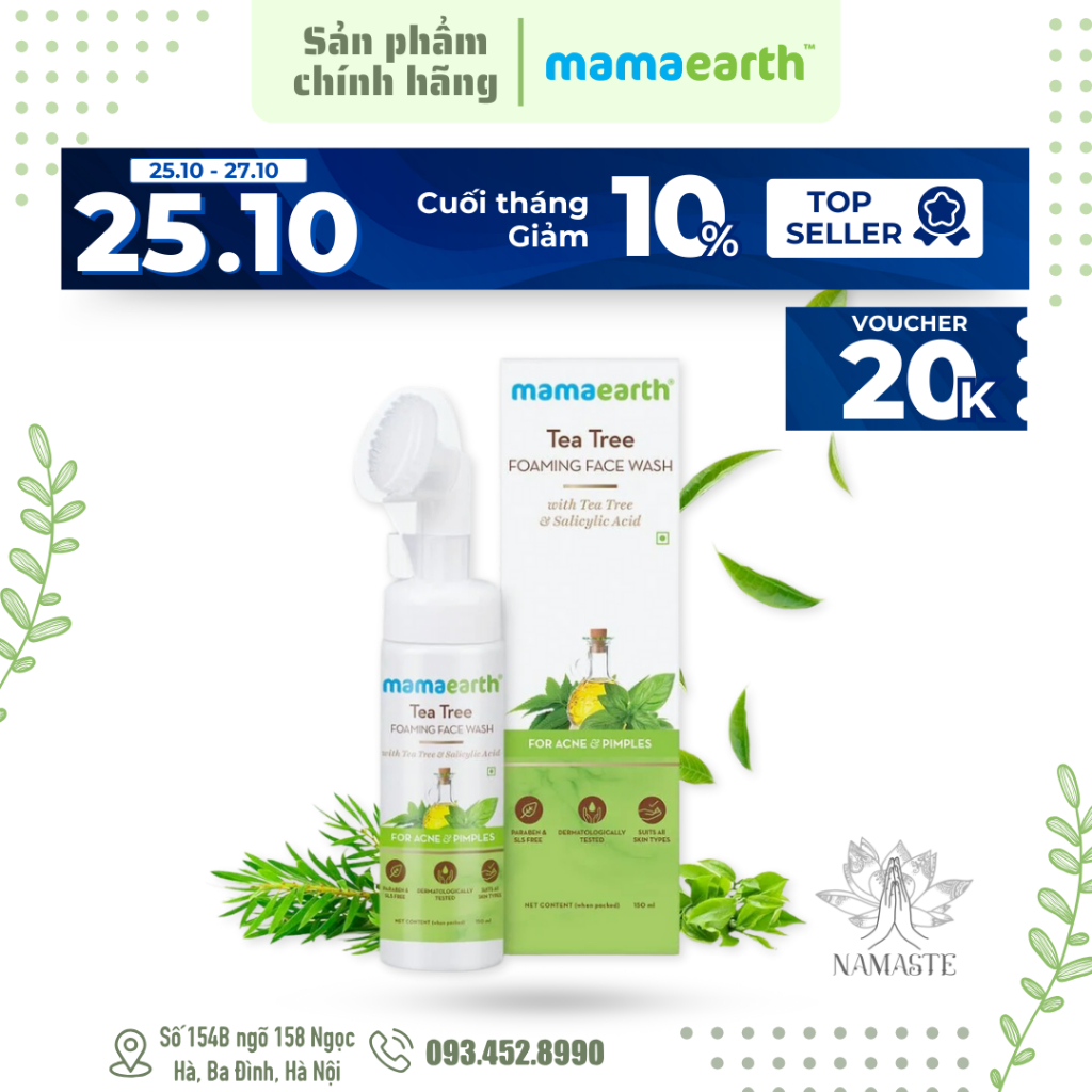 Sữa rửa mặt tạo bọt giảm mụn, kiềm dầu Tea Tree và Axit Salicylic Mamaearth 150ml