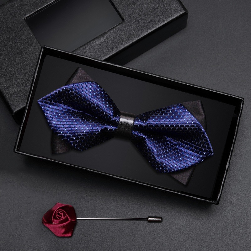 Bộ Nơ đeo cổ áo và trâm cài áo vest nam hình bông hoa thời trang đóng hộp đẹp phù hợp làm quà tặng