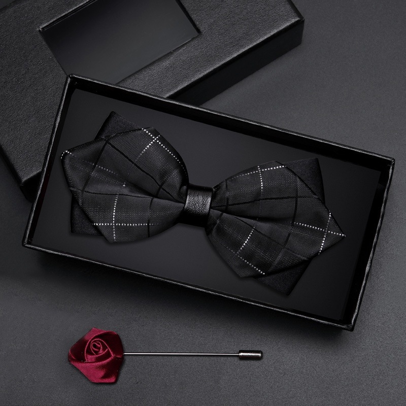Bộ Nơ đeo cổ áo và trâm cài áo vest nam hình bông hoa thời trang đóng hộp đẹp phù hợp làm quà tặng