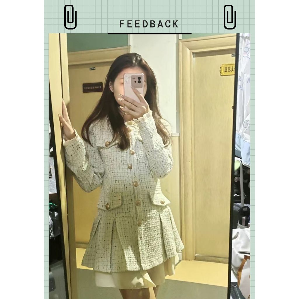 Váy mini dạ tweed tay dài thiết kế tiểu thư sang trọng