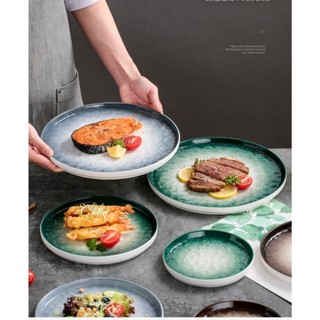 (SẴN) Đĩa tròn vân đá phong cách Bắc Âu chống trầy xước - beefsteak - bít tết - Sứ không chì cao cấp
