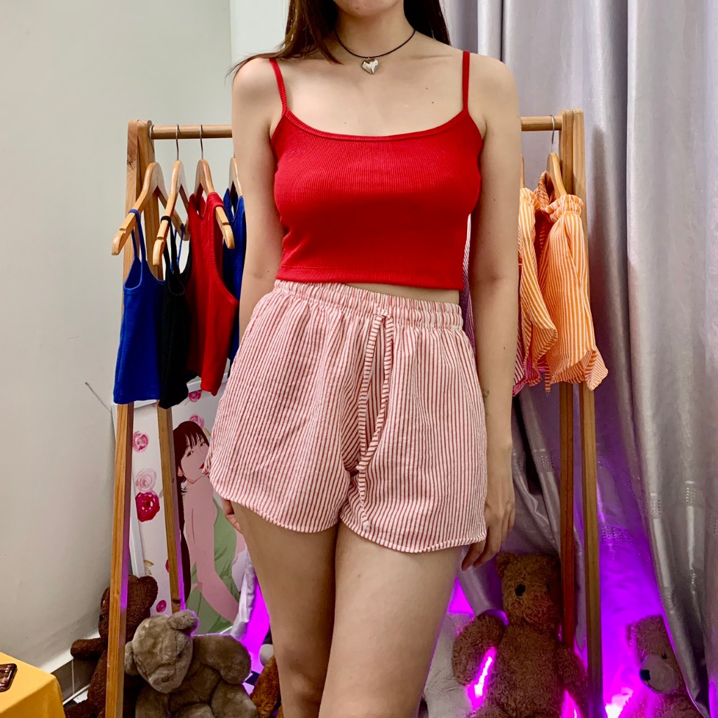Áo 2 dây Croptop nữ thun gân co giãn ôm dáng