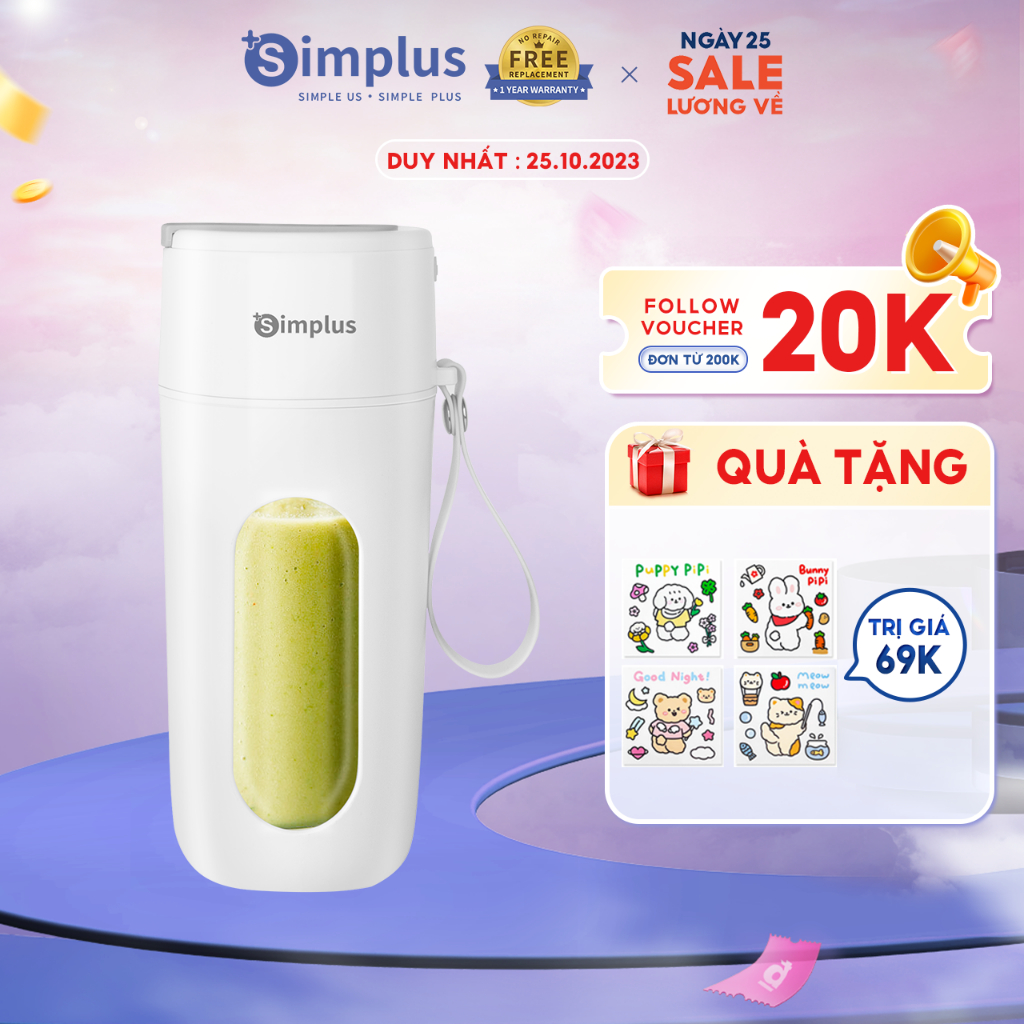 Máy Xay Sinh Tố Cầm Tay Simplus Dung tích 400ml ZZJH006 - Bảo Hành 1 Năm 1 Đổi 1
