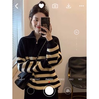 𝗺𝗶𝗲 𝘀𝘁𝘂𝗱𝗶𝗼 - Áo len dài tay khoá kéo sọc ngang