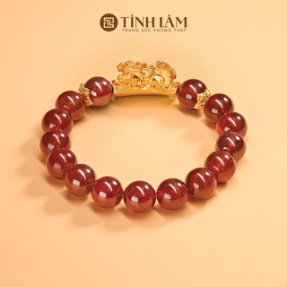 Tinh lâm vòng tay phong thủy đá garnet lựu đỏ - charm tỳ hưu bọc vàng