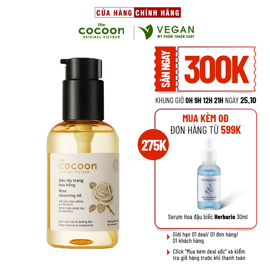 Dầu tẩy trang hoa hồng cocoon 140ml (rose cleansing oil) sạch da, mềm mịn