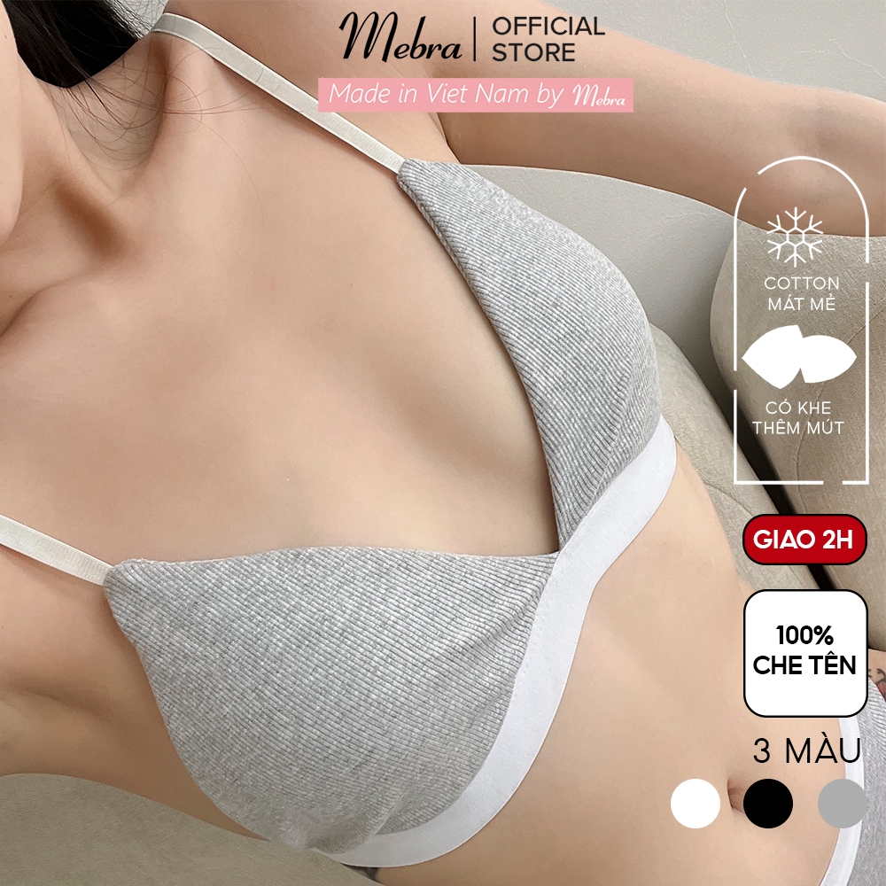 Áo lót bralette nữ không gọng mút mỏng cotton thấm hút có khe nhét mút kháng khuẩn thoáng khí mát mẻ Mebra A008+A027