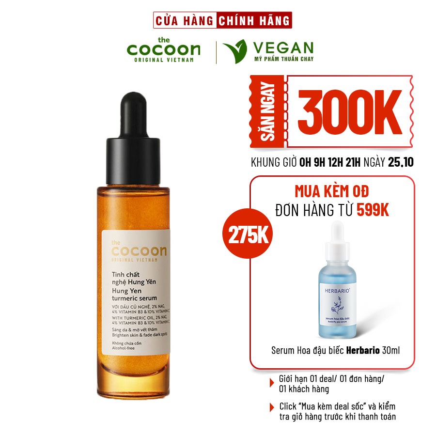 Tinh chất nghệ Hưng Yên 10% Vitamin C cocoon 30ml (turmeric serum) thuần chay