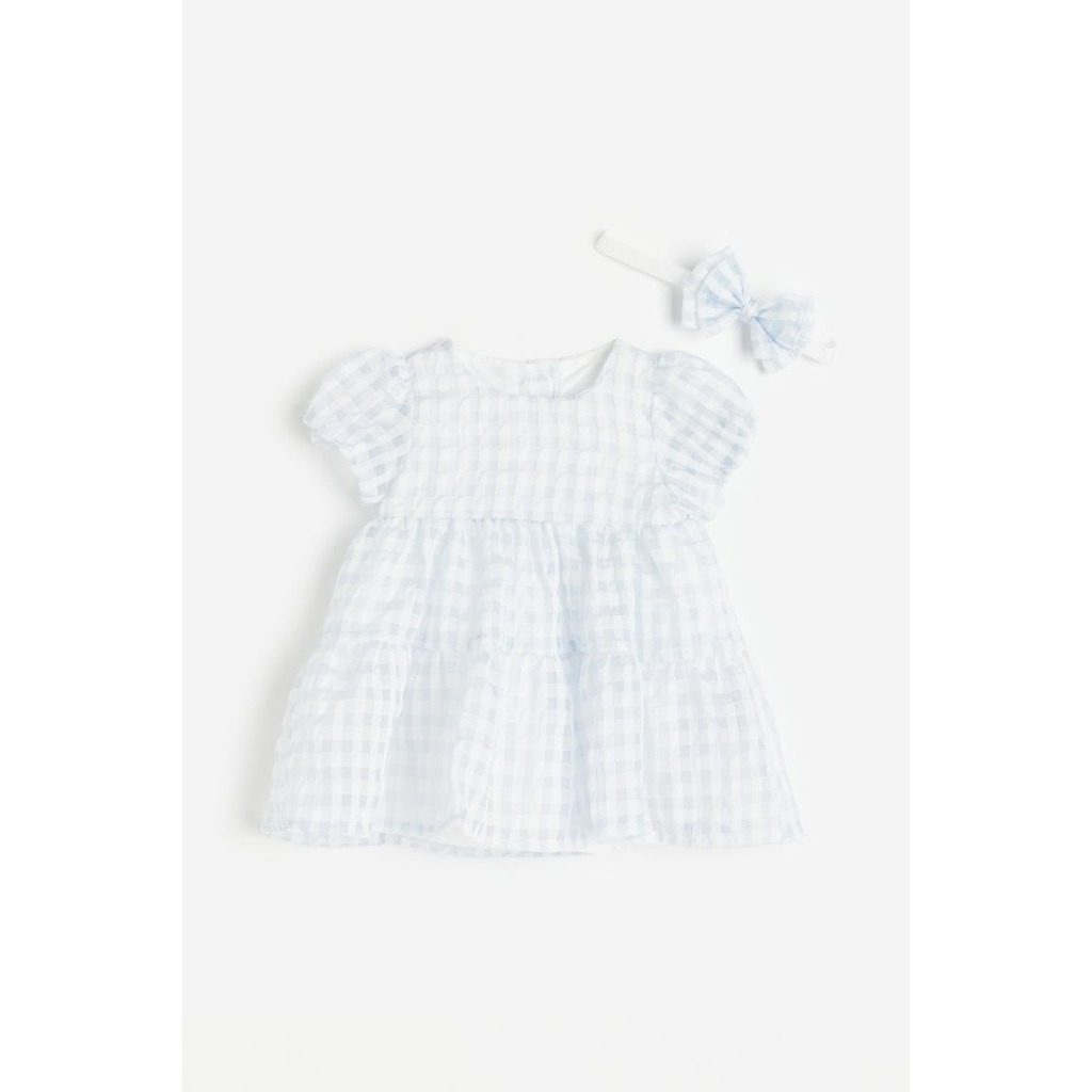 Váy xòe kèm băng đô caro xanh HM H&M_hàng chính hãng authentic