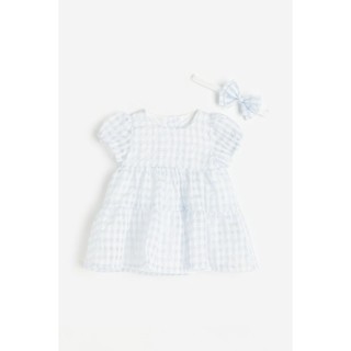 Váy xòe kèm băng đô caro xanh HM H&M_hàng chính hãng authentic